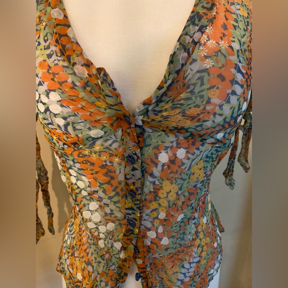 odille | size 4 | multi color button down short sleeve silk blouse